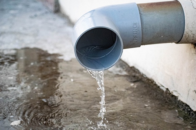 Water pouring from drain pipe, contaminated with lead, Lead In Drinking Water concept image